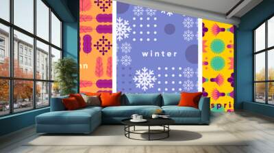 Geometric abstraction. Seasons. Summer, winter, autumn, spring. A set of vector illustrations.  Background pattern for a poster, banner, or flyer. Wall mural