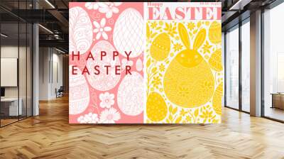 Happy Easter. Easter eggs with patterns. Set of flat vector illustrations. Wall mural