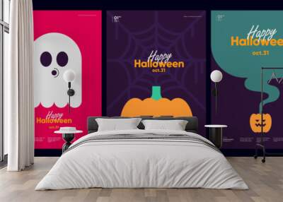 Happy Halloween. October 31. A set of simple vector illustrations. Minimalist, geometric, background pattern, icon. Perfect for poster, media banner, cover or postcard. Wall mural