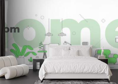 Illustration of the room and interior objects in a minimalist style. Linear style. Living room. Wall mural