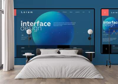 Interface design. Vector image. Trendy design of the web interface and an example picture in the background. Template web site and mobile screen. Wall mural