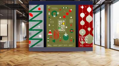 Merry Christmas and Happy New Year! Winter. Holiday Party. Simple background. Trendy style. Cover, invitation or poster design. Vector illustration. Wall mural