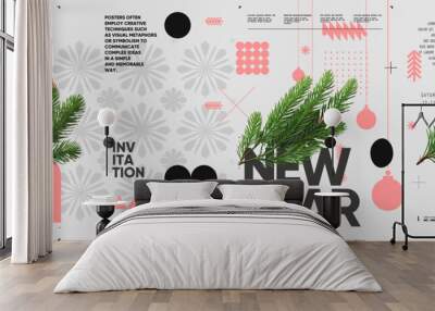 Merry Christmas and happy new year. 2024. Modern minimalistic Christmas banner. Vector illustration with elements of typography. Wall mural