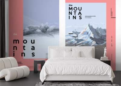 Mountain art background. Set of vector illustrations. Typography and poster design. Wall mural