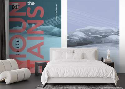 Mountain art background. Set of vector illustrations. Typography and poster design. Wall mural