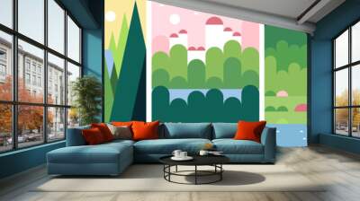 Nature. A set of vector illustrations. Summer landscape. Background geometric pattern for a banner, poster, or flyer. Wall mural