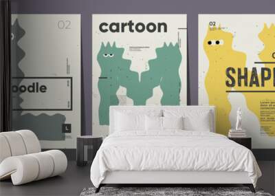 Poster layout design. Letters K,L,M,N,O. Alphabet. Cute monsters. Template poster, banner, flyer. Wall mural