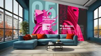 Style and fashion. Abstract art design. Set of vector illustrations. Posters and musical covers, prints. Typography design and vectorized 3D illustrations on the background. Wall mural