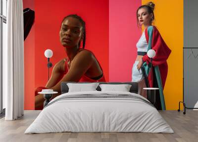 Stylish Athletic Wear Showcased by Diverse Models with Confident Attitudes. Wall mural