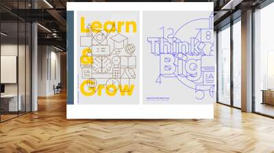 Stylish educational posters featuring geometric designs with motivational phrases for school. Wall mural