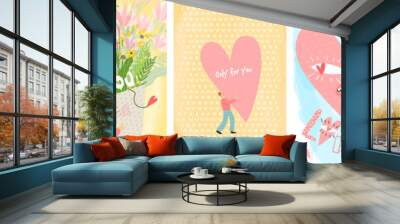 Valentine's Day! February 14. Set of vector illustrations. Simple, minimalistic, holiday cards. Wall mural