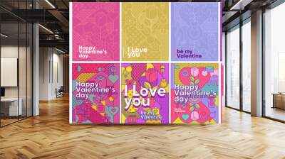 Valentine's day. Linear style. Big set. Collection of vector illustrations. Simple, flat design. Patterns and backgrounds. Perfect for poster, cover, banner. Wall mural