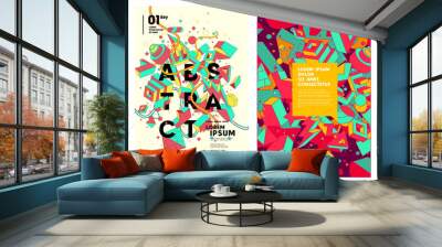 Vector graphics. Set of abstract posters. Geometrical figures are chaotically scattered in the background. Wall mural