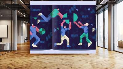 Vector illustration. Business, teamwork, people and abstract objects. Abstract, background patterns, triangular mosaics, stylized polygonal images, geometric backgrounds, large width. Wall mural