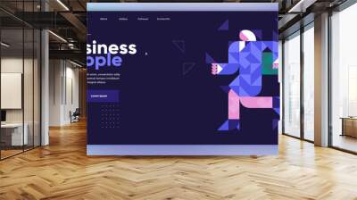 Vector illustration. Presentation slide. Business woman running with a briefcase. Slide presentation, web page, cover. Business illustration in modern style, mosaic, vector polygons. Wall mural