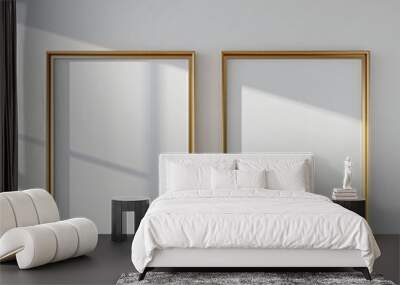 gold blank square frame on the floor, frame mockup, modern interior design Wall mural