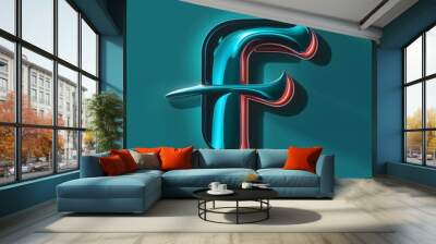 3D letter F with a bold, glossy finish in a vibrant black solid background Generative by Ai Wall mural