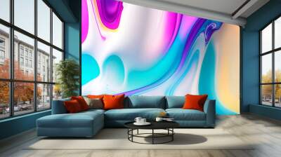 White and neon colors liquid wavy fluid abstract background. Trendy technology design backdrop. Generative AI . Wall mural