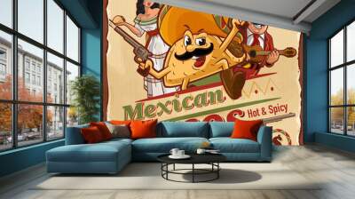 aged sign with taco and mexican man and woman Wall mural