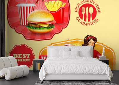 badges and stickers  for fast food Wall mural