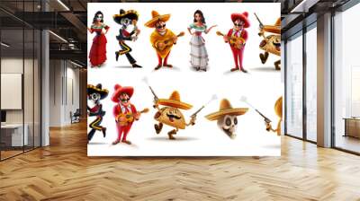 set of cheerful cartoon characters Mexico Wall mural