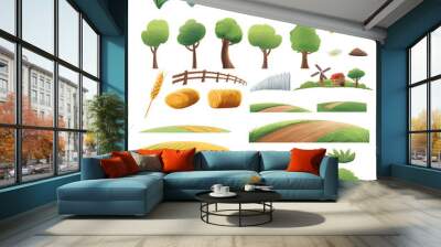 set of elements plants nature trees hills farm collection for illustrations Wall mural