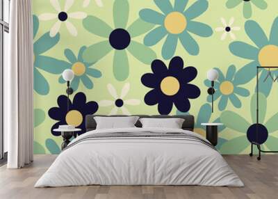 Mod Retro Flower Print Seamless Repeating Vector Pattern Wall mural