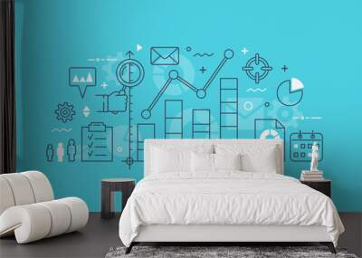 Data analysis thin line flat modern vector illustration for web design. Wall mural