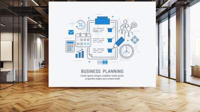 Flat line illustration of business planning, market research, analysis, business management, strategy, finance and investment, business success. For web banners and printed materials. Wall mural