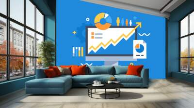 odern flat design for analysis website banner. Vector illustration concept for business analysis, market research, product testing, data analysis. Wall mural