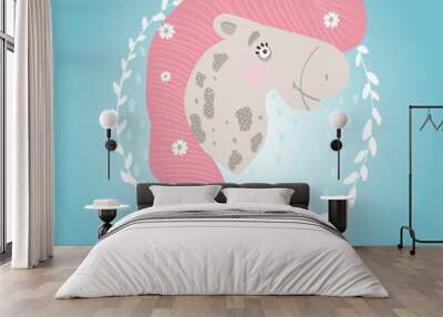 Cute funny pony. Suitable for printing on children's clothes. Hand-drawn. Wall mural