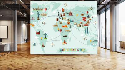 Map of the World and Travel Icons. Wall mural