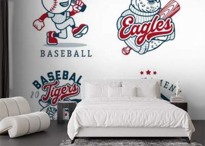 Set of vintage baseball badges. Vector Illustration. Wall mural