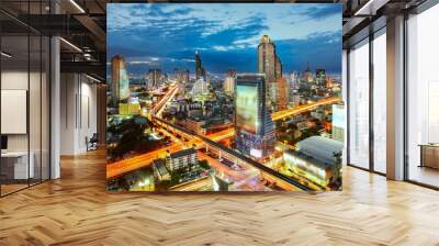 bangkok cityscape at twilight, the traffic in the city Wall mural