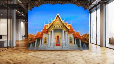 The Marble Temple, Wat Benchamabopitr Dusitvanaram in Bangkok, Landscape of Famous buddha temple with blue sky in Thailand. Wall mural