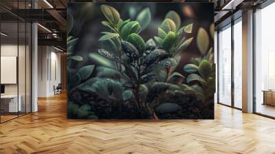 seedling tree growth concept beautiful green nature background generative ai Wall mural