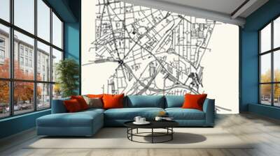 Black simple detailed city street roads map plan on vintage beige background of the neighbourhood Schöneberg locality of the Tempelhof-Schöneberg of borough of Berlin, Germany Wall mural