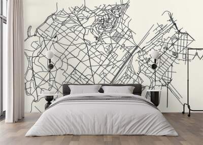 Black simple detailed street roads map on vintage beige background of the neighbourhood Grunewald locality of the Charlottenburg-Wilmersdorf borough of Berlin, Germany Wall mural