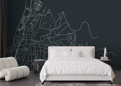 Detailed negative navigation white lines urban street roads map of the ZÄHRINGEN DISTRICT of the German regional capital city of Freiburg im Breisgau, Germany on dark gray background Wall mural