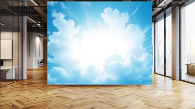 a heart shaped cloud in the sky with the sun shining through it. a painting of clouds with the sun shining through them. a picture of a cloud that has the sun shining through it. Wall mural