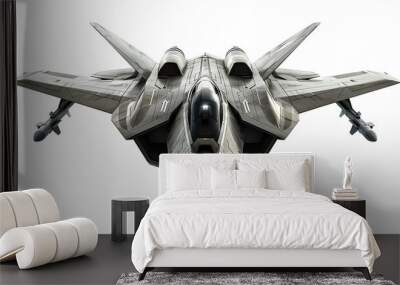 A futuristic fighter jet with variable thrust engines, isolated on a white background. Wall mural