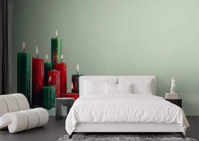 A high-quality image of stock market candles in green and red, isolated on a solid light grey background. Wall mural