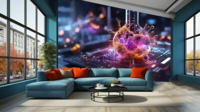 Pharmaceuticals and Digital Evolution. This captivating illustration portrays the dynamic synergy between pharmaceutical advancements and digital technology development.  Wall mural