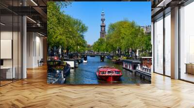 Boat tour and canal cruise in Amsterdam, Netherlands Wall mural