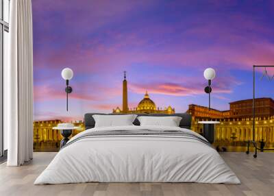 Panoramic view of St. Peter's Basilica and Square in Vatican City at sunset time Wall mural