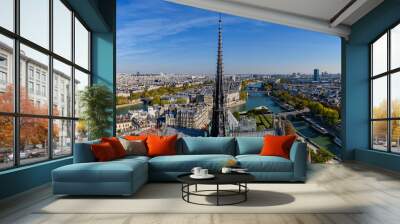 Panoramic view of the center tower from the top of Notre Dame Cathedral in Paris, France Wall mural