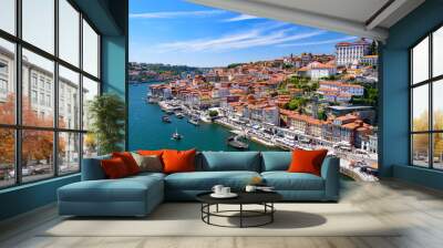 River Douro and the riverbank of Ribeira District in Porto, Portugal Wall mural