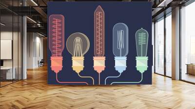 Colorful vintage light bulb and wires Wall mural