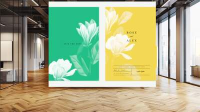 Floral wedding invitation card template design, Anise magnolia flowers with leaves on green and yellow, two tones color Wall mural