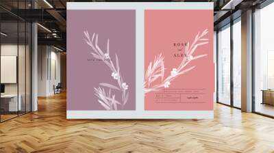 Floral wedding invitation card template design, monochrome flowers with leaves on purple and red, two tones color Wall mural